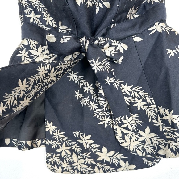 Tracey Reese Strapless Floral Top Silk/Wool Black & Beige Bustier with Bow - Picture 2 of 9